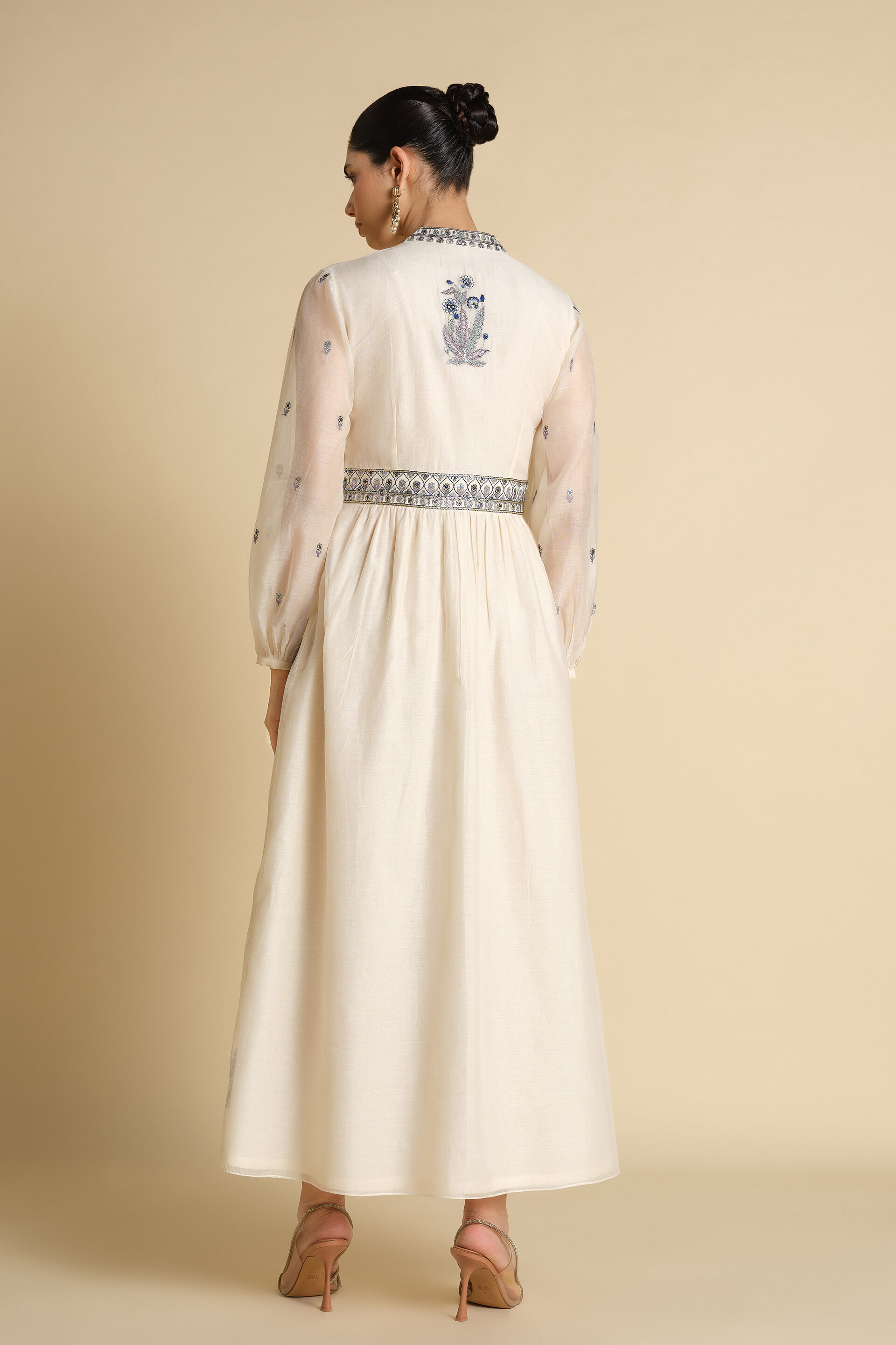 Aditha Embroidered Mul Kaftan - White, White, image 2